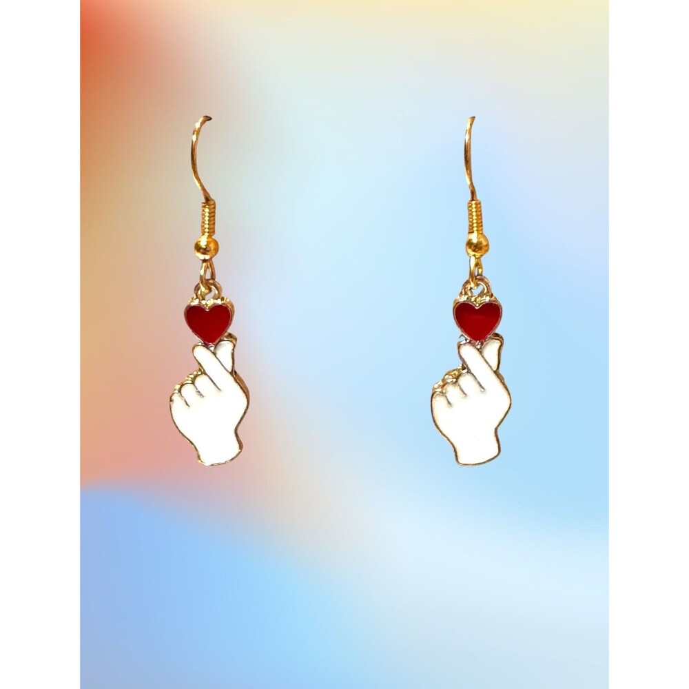 Enamel Hand and Heart Charm on 10kt Gold Earrings #2209 - Picture 3 of 4